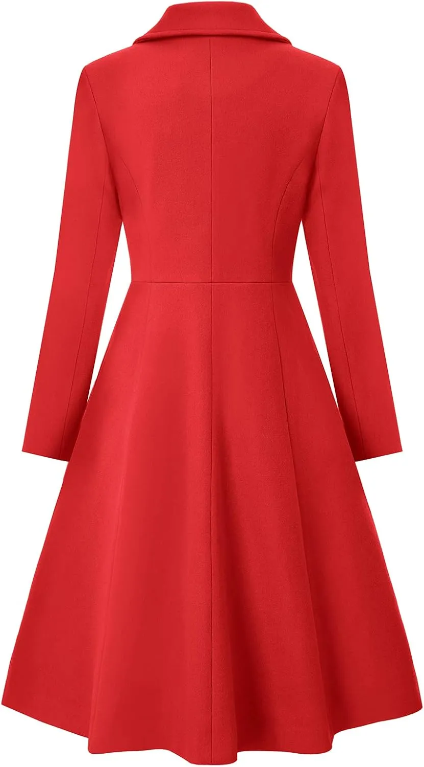 CURLBIUTY Women's Pea Coat Double Breasted A Line Long Trench Coat Winter Dress Coat with Pockets