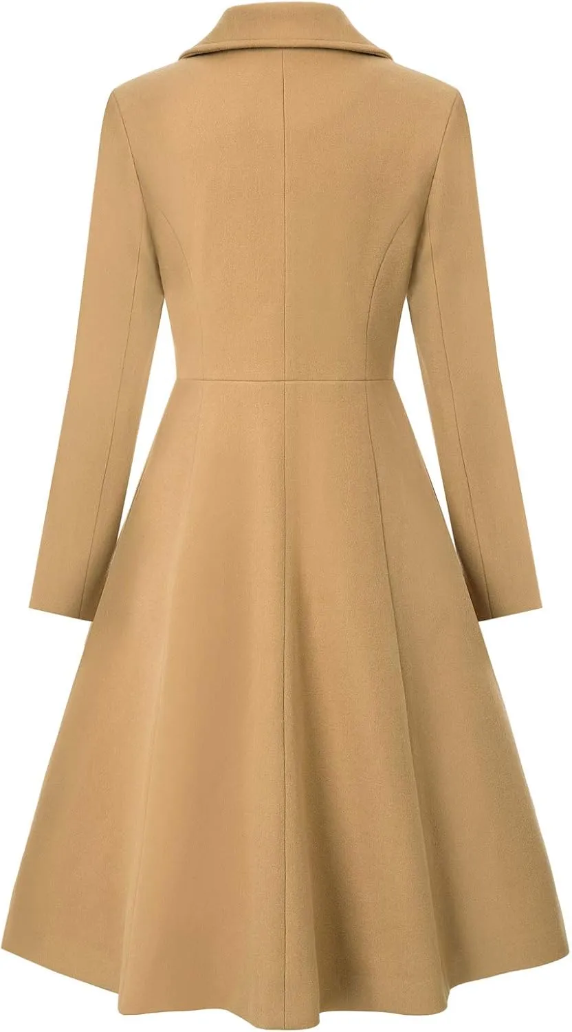 CURLBIUTY Women's Pea Coat Double Breasted A Line Long Trench Coat Winter Dress Coat with Pockets