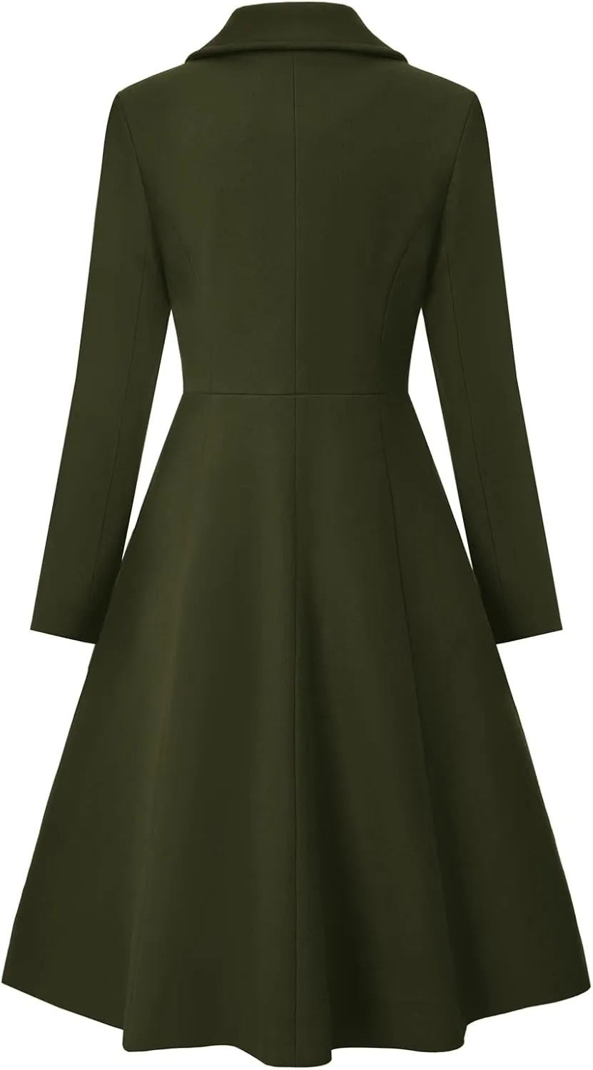 CURLBIUTY Women's Pea Coat Double Breasted A Line Long Trench Coat Winter Dress Coat with Pockets