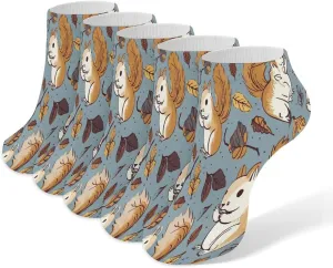 Cute Squirrel Casual Socks Soft Moisture-Wicking Socks Low Cut Invisible Liner Ankle Sock (5 Pairs)