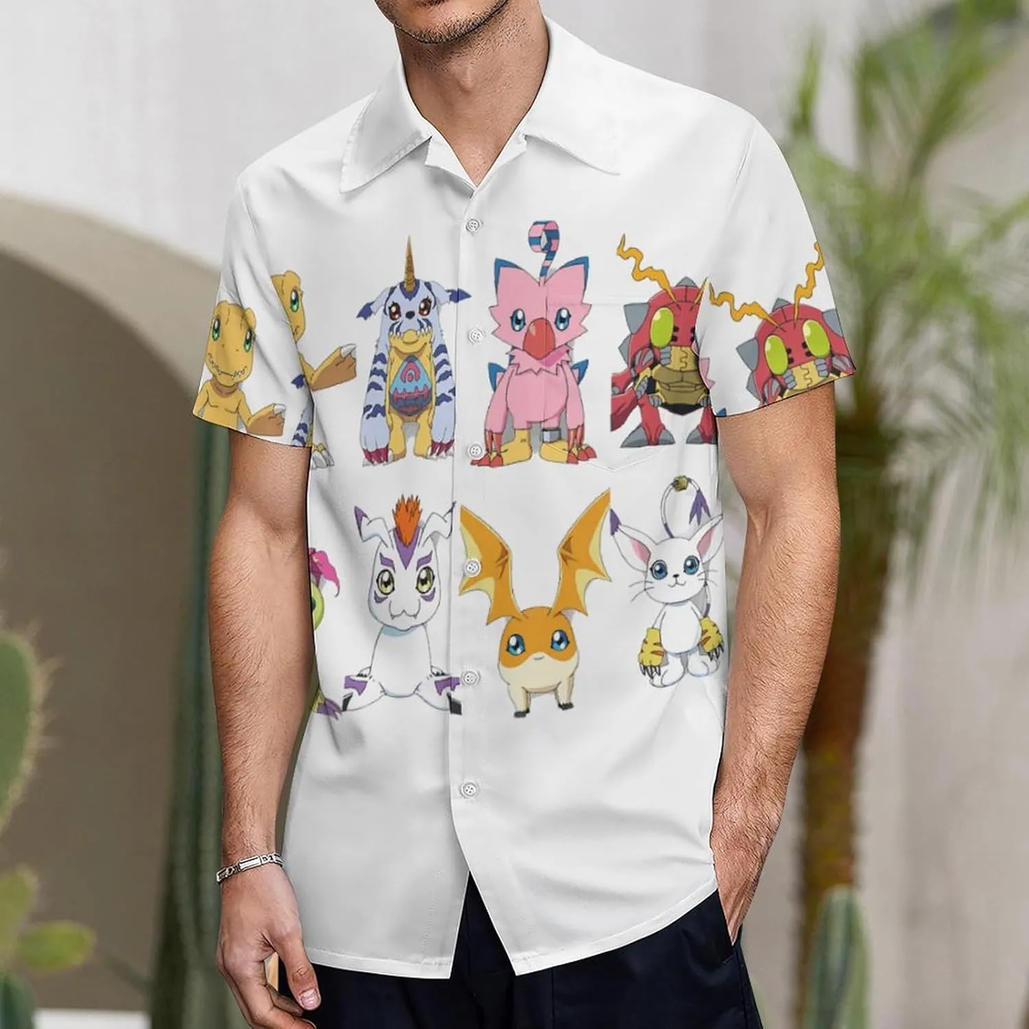 Digimons Shirt A Short Sleeved Shirt Button Down Shirts V Neck Short Sleeved Leisure Fresh Tee