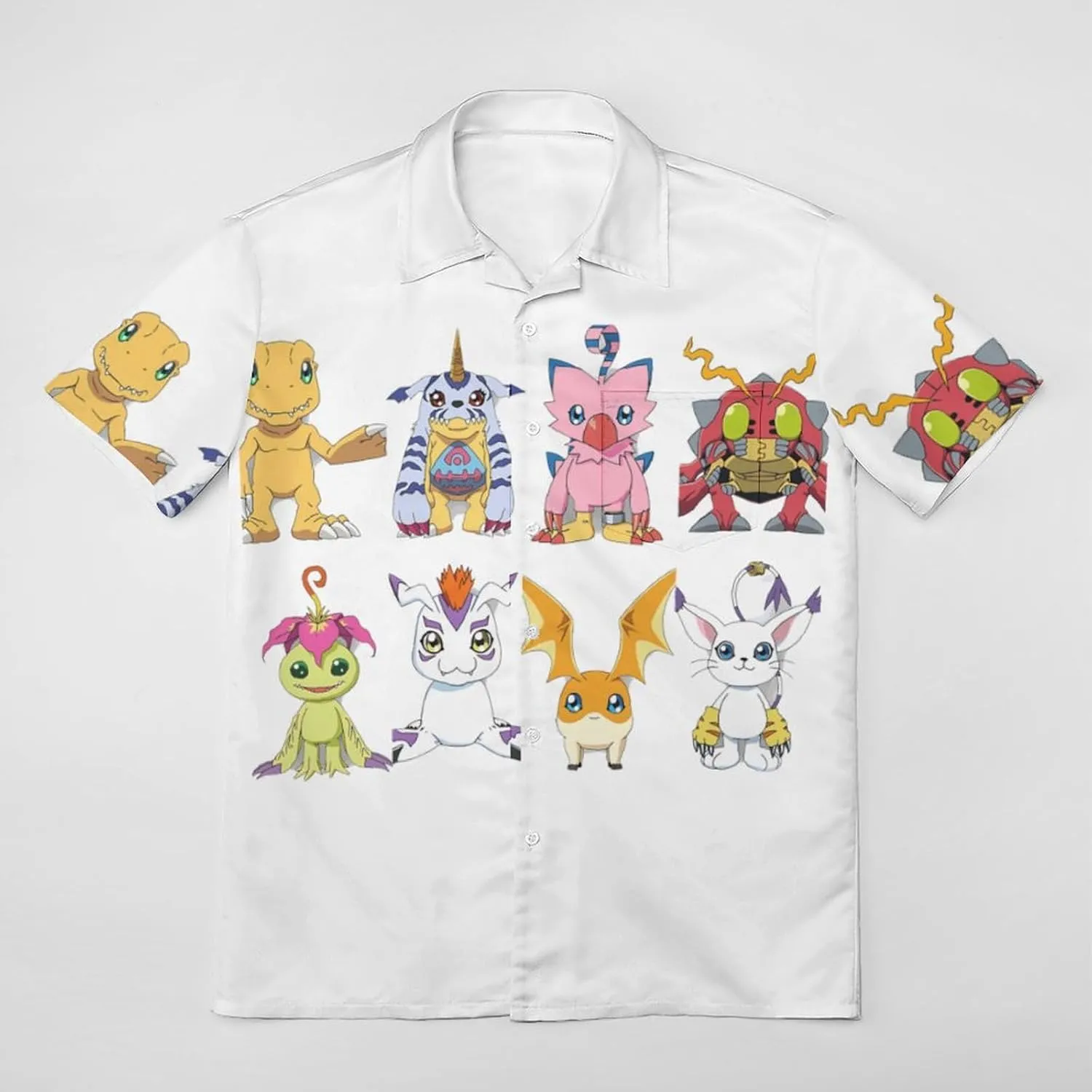 Digimons Shirt A Short Sleeved Shirt Button Down Shirts V Neck Short Sleeved Leisure Fresh Tee