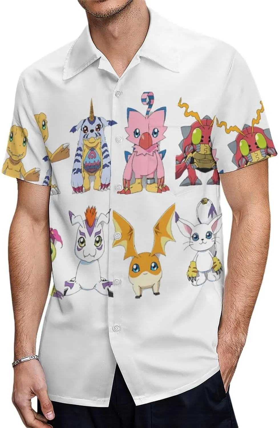 Digimons Shirt A Short Sleeved Shirt Button Down Shirts V Neck Short Sleeved Leisure Fresh Tee