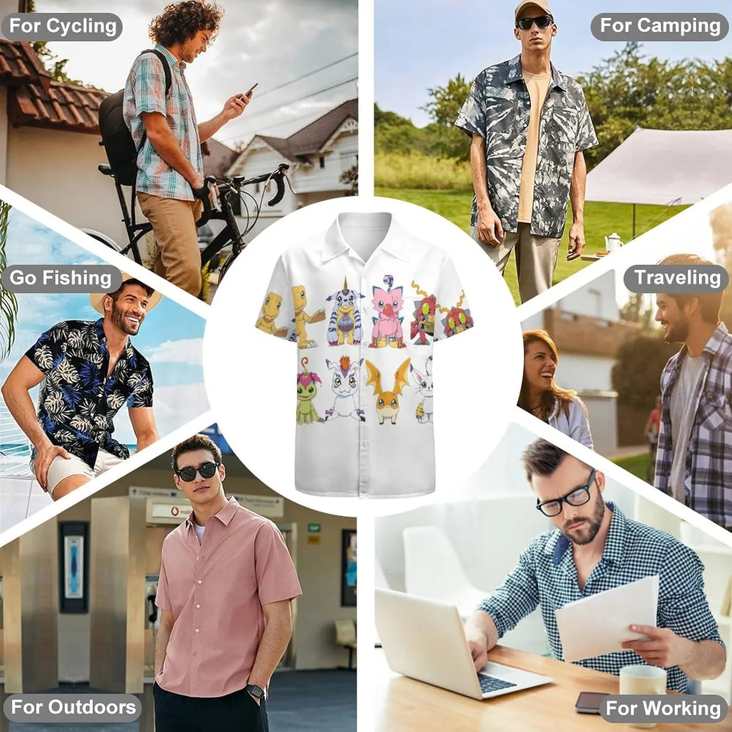 Digimons Shirt A Short Sleeved Shirt Button Down Shirts V Neck Short Sleeved Leisure Fresh Tee