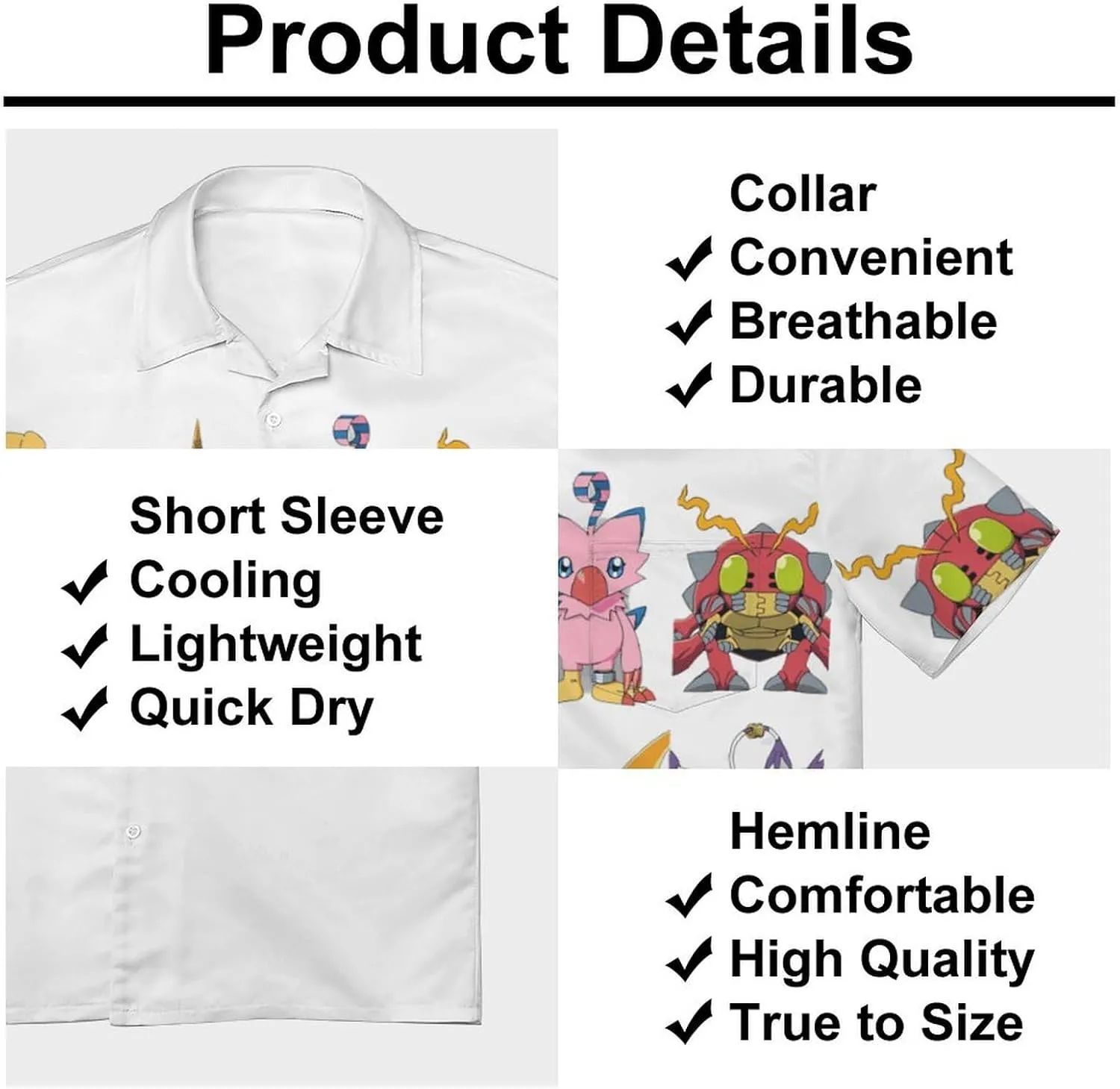 Digimons Shirt A Short Sleeved Shirt Button Down Shirts V Neck Short Sleeved Leisure Fresh Tee