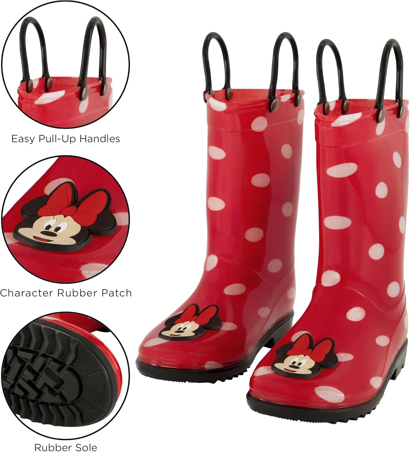 Disney Girl's Minnie Mouse Toddler Rain Boots with Soft Removable Liner Snow