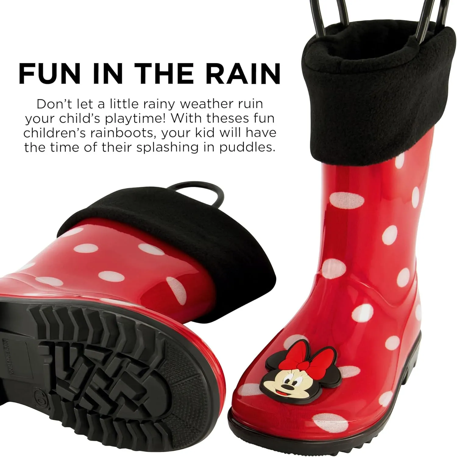 Disney Girl's Minnie Mouse Toddler Rain Boots with Soft Removable Liner Snow