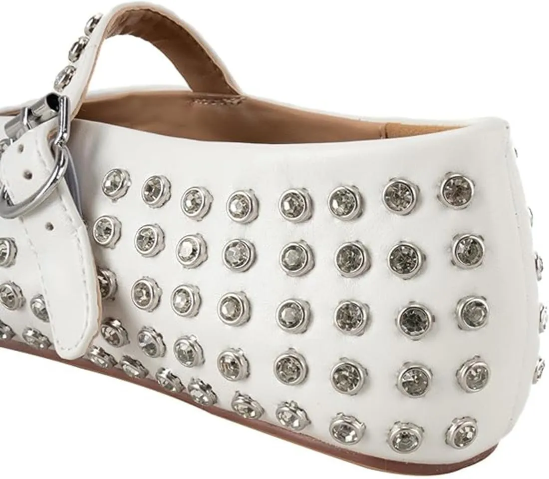 Divanne Ballet Flats for Women, Leopard Ballerina Shoes Crystal-Embellished Mary Jane Flats Mesh Flat Shoes