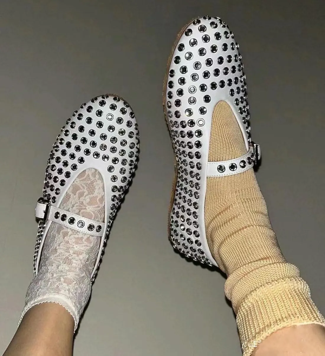 Divanne Ballet Flats for Women, Leopard Ballerina Shoes Crystal-Embellished Mary Jane Flats Mesh Flat Shoes