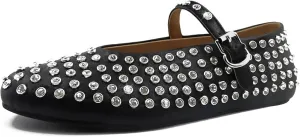 Divanne Ballet Flats for Women, Leopard Ballerina Shoes Crystal-Embellished Mary Jane Flats Mesh Flat Shoes