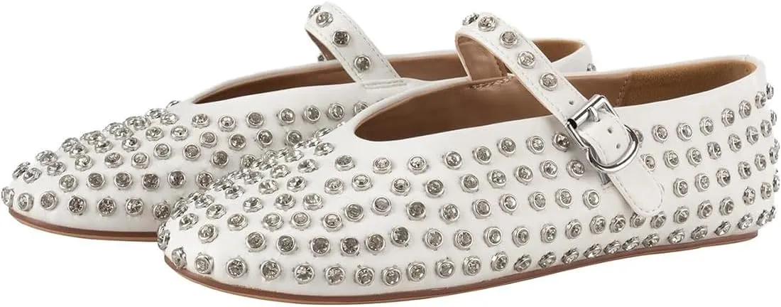 Divanne Ballet Flats for Women, Leopard Ballerina Shoes Crystal-Embellished Mary Jane Flats Mesh Flat Shoes