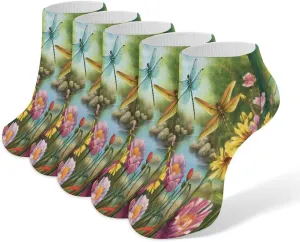 Dragonfly Garden Spring Casual Socks Soft Moisture-Wicking Socks Low Cut Invisible Liner Ankle Sock (5 Pairs)