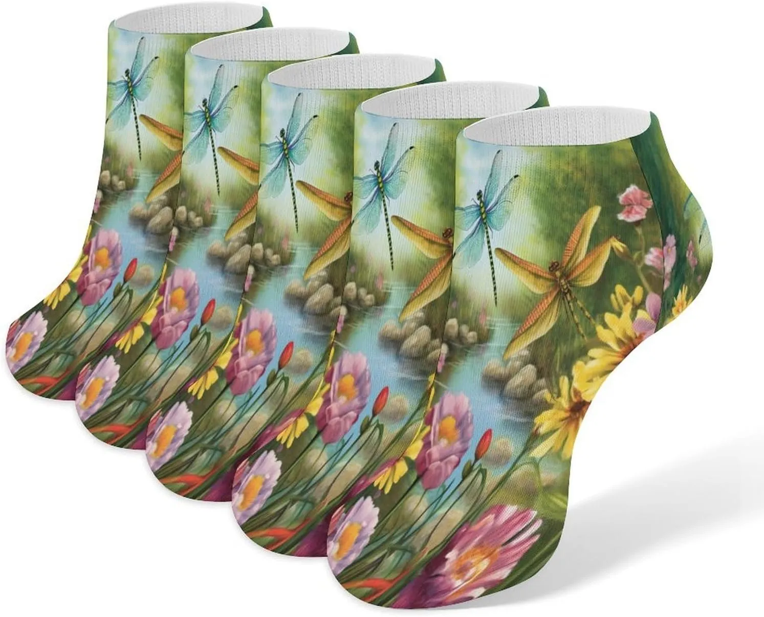 Dragonfly Garden Spring Casual Socks Soft Moisture-Wicking Socks Low Cut Invisible Liner Ankle Sock (5 Pairs)
