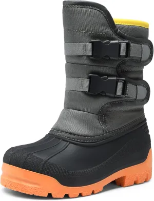 DREAM PAIRS Boys Snow Boots Bright Colored Outsole Hook and Loop Slip Resistant Mid Calf Faux Fur Lining Winter Shoes for Little/Big Kids