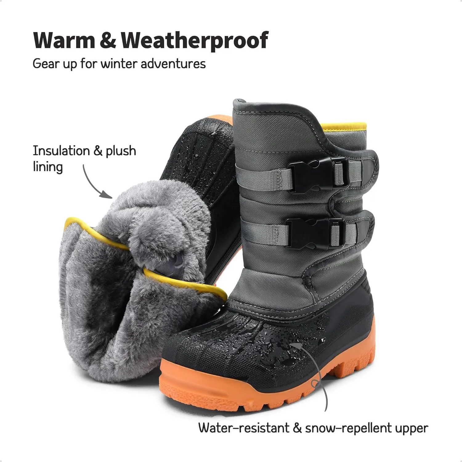 DREAM PAIRS Boys Snow Boots Bright Colored Outsole Hook and Loop Slip Resistant Mid Calf Faux Fur Lining Winter Shoes for Little/Big Kids