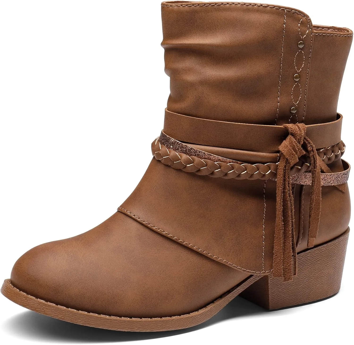 DREAM PAIRS Girls Ankle Boots Side Zipper Low Heels Boots Little Kid/Big Kid