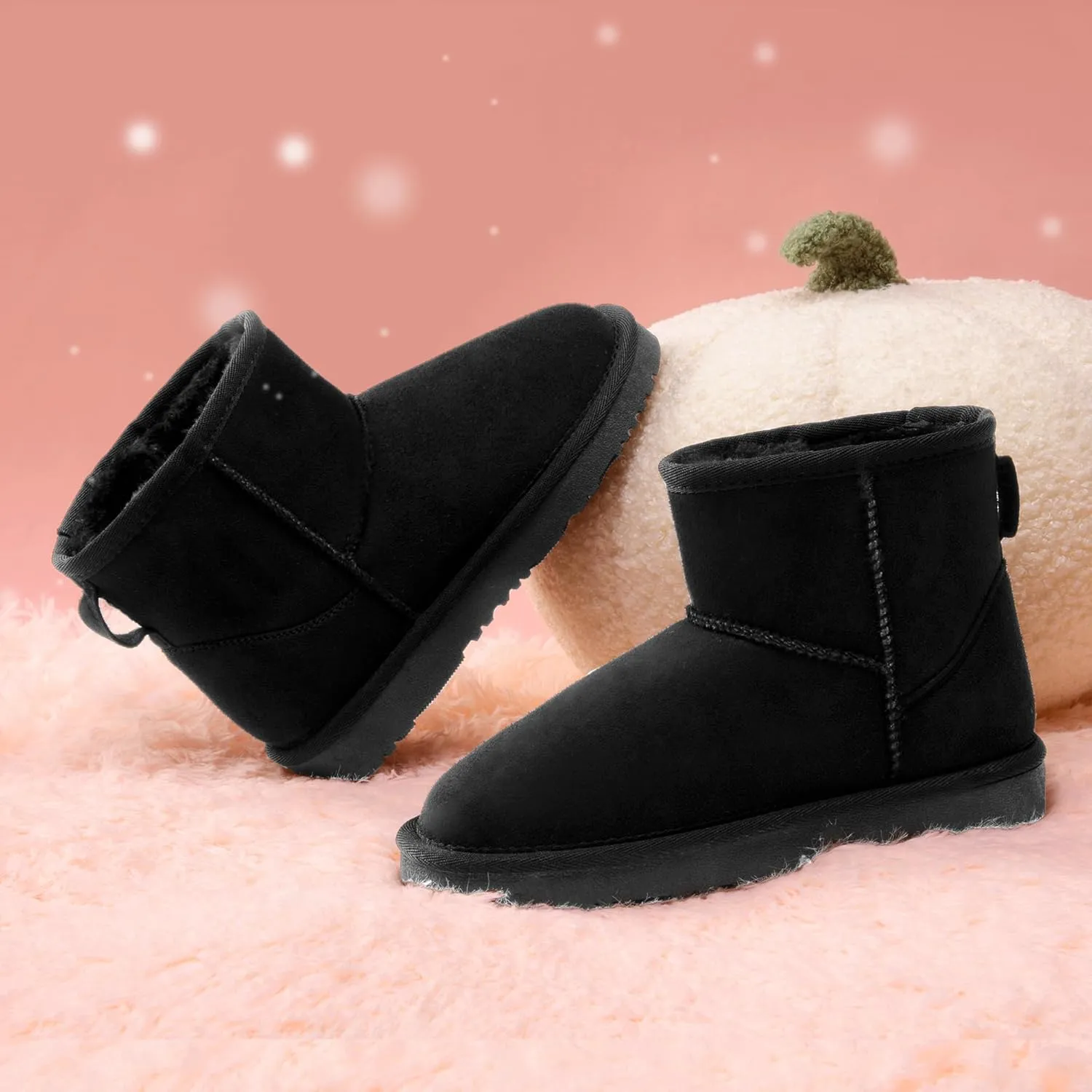 DREAM PAIRS Girls Boys Boots Kids Winter Ankle Faux Fur Lined Snow Shoes FuzzyClassic Kid's Low Boot for Toddler/Little Kid/Big Kid