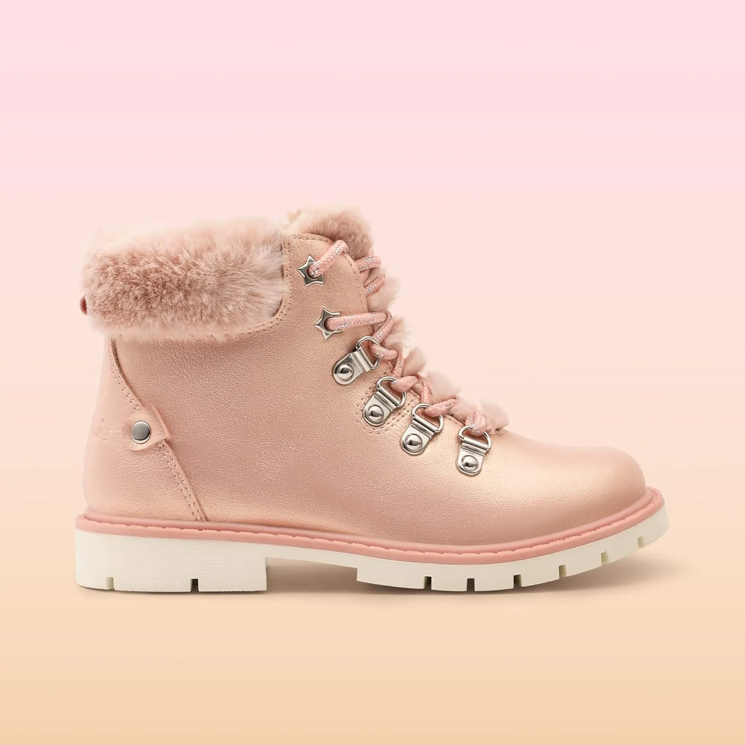 DREAM PAIRS Girls Kids Side Zipper Lace up Faux Fur Ankle Boots