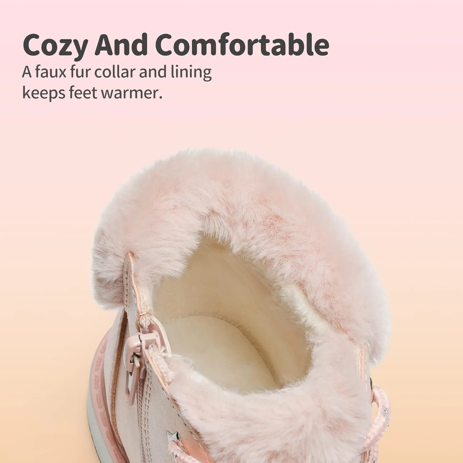 DREAM PAIRS Girls Kids Side Zipper Lace up Faux Fur Ankle Boots