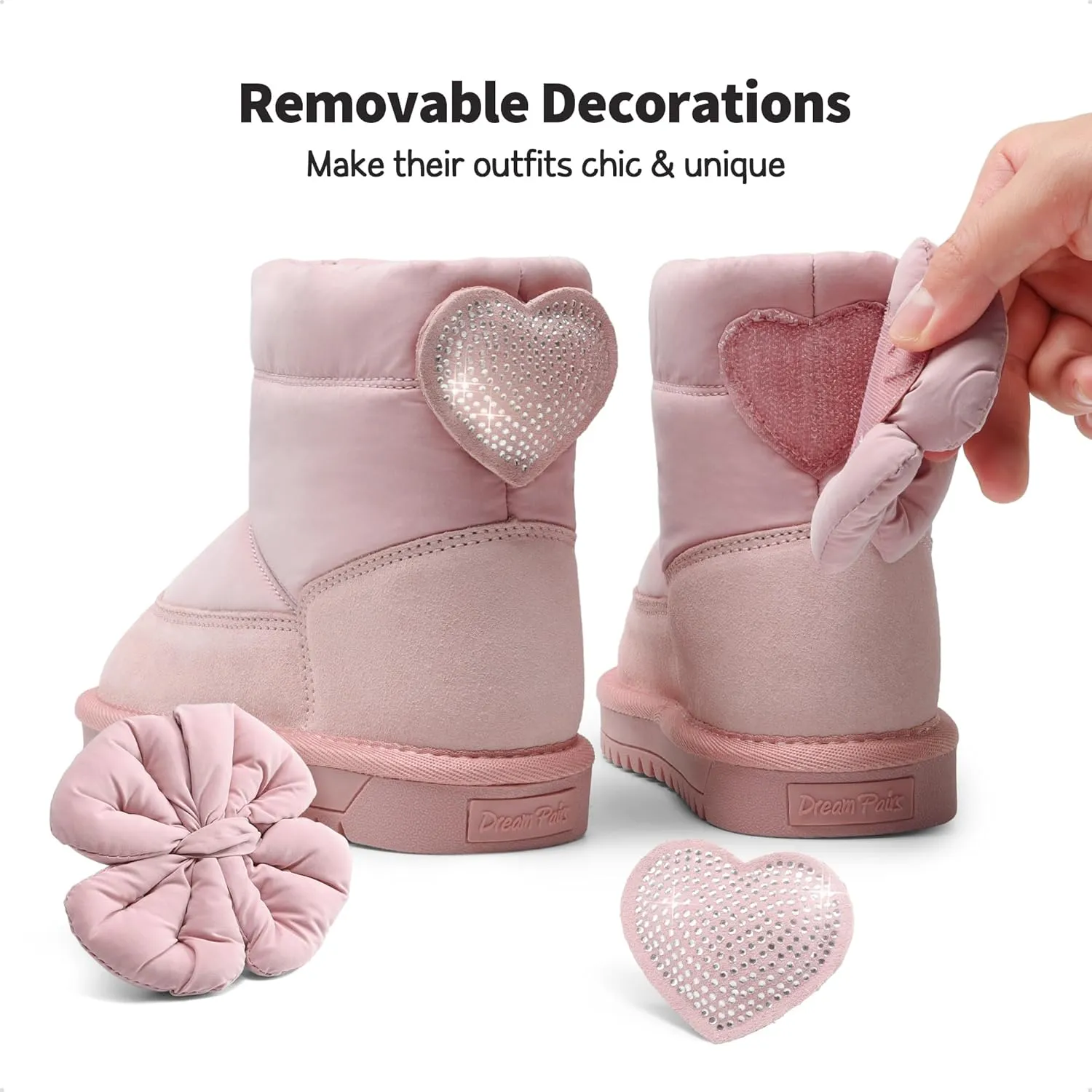 DREAM PAIRS Girls Snow Boots Kids Winter 10mm Puffy Faux Fur Lined Ankle Shoes for Little/Big Kid