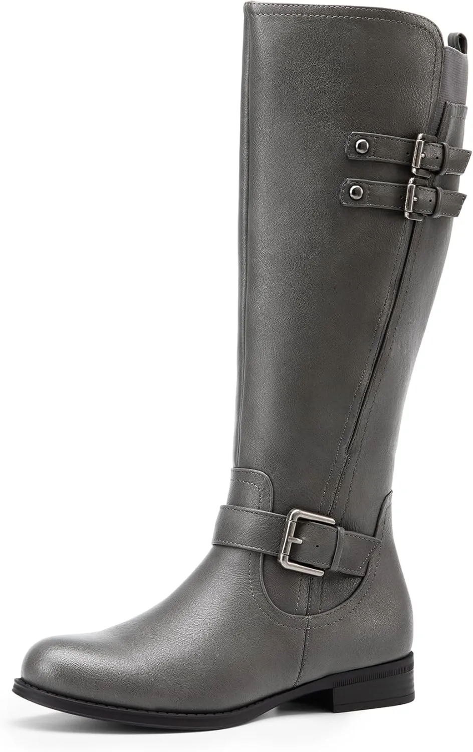 DREAM PAIRS Women's Knee High Riding Pirate Boots, Comfortable Low Chunky Heel Flat Motorcycle Buckle Boots for Women