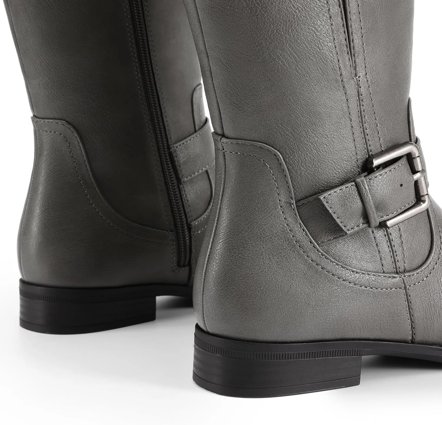 DREAM PAIRS Women's Knee High Riding Pirate Boots, Comfortable Low Chunky Heel Flat Motorcycle Buckle Boots for Women