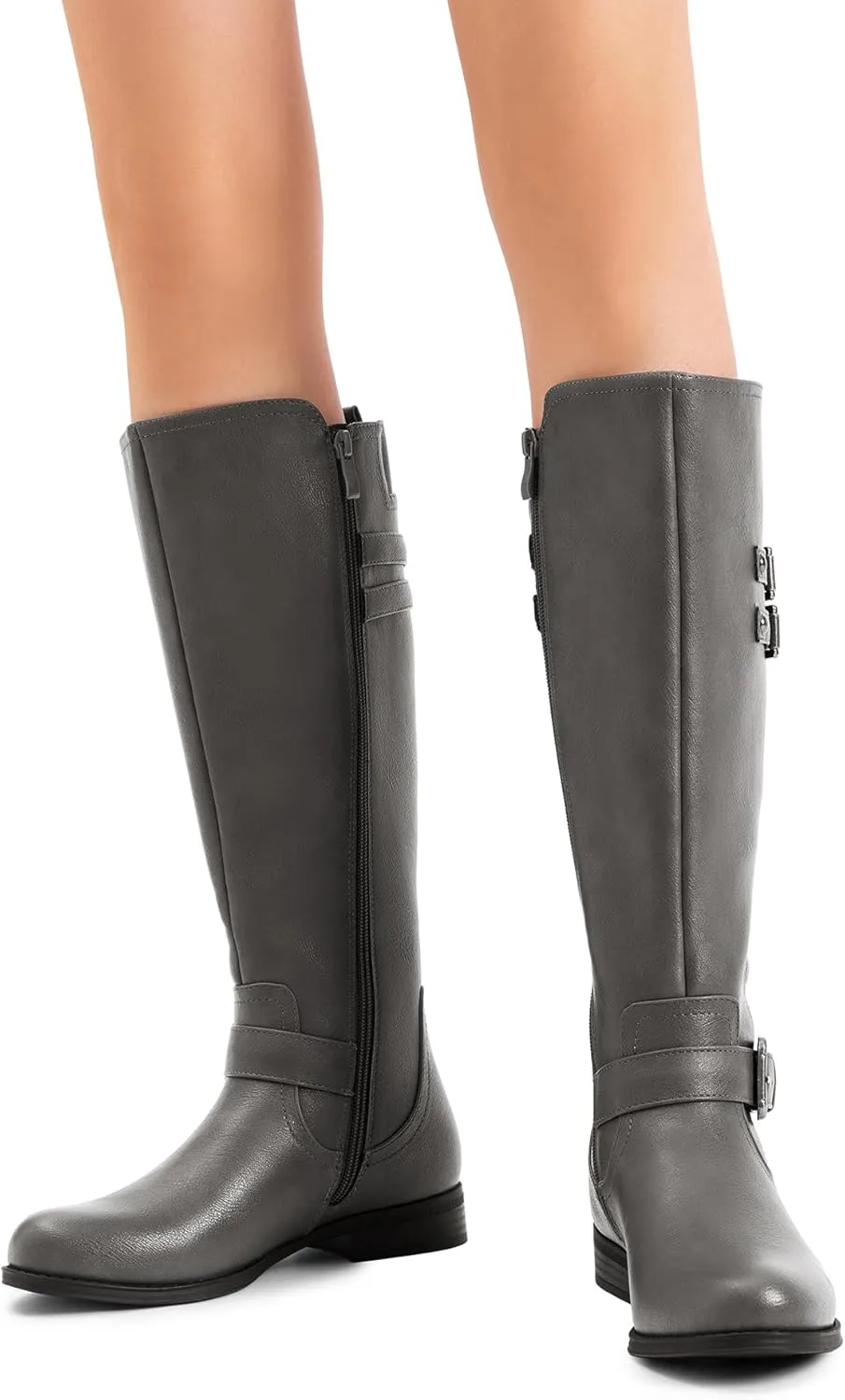 DREAM PAIRS Women's Knee High Riding Pirate Boots, Comfortable Low Chunky Heel Flat Motorcycle Buckle Boots for Women