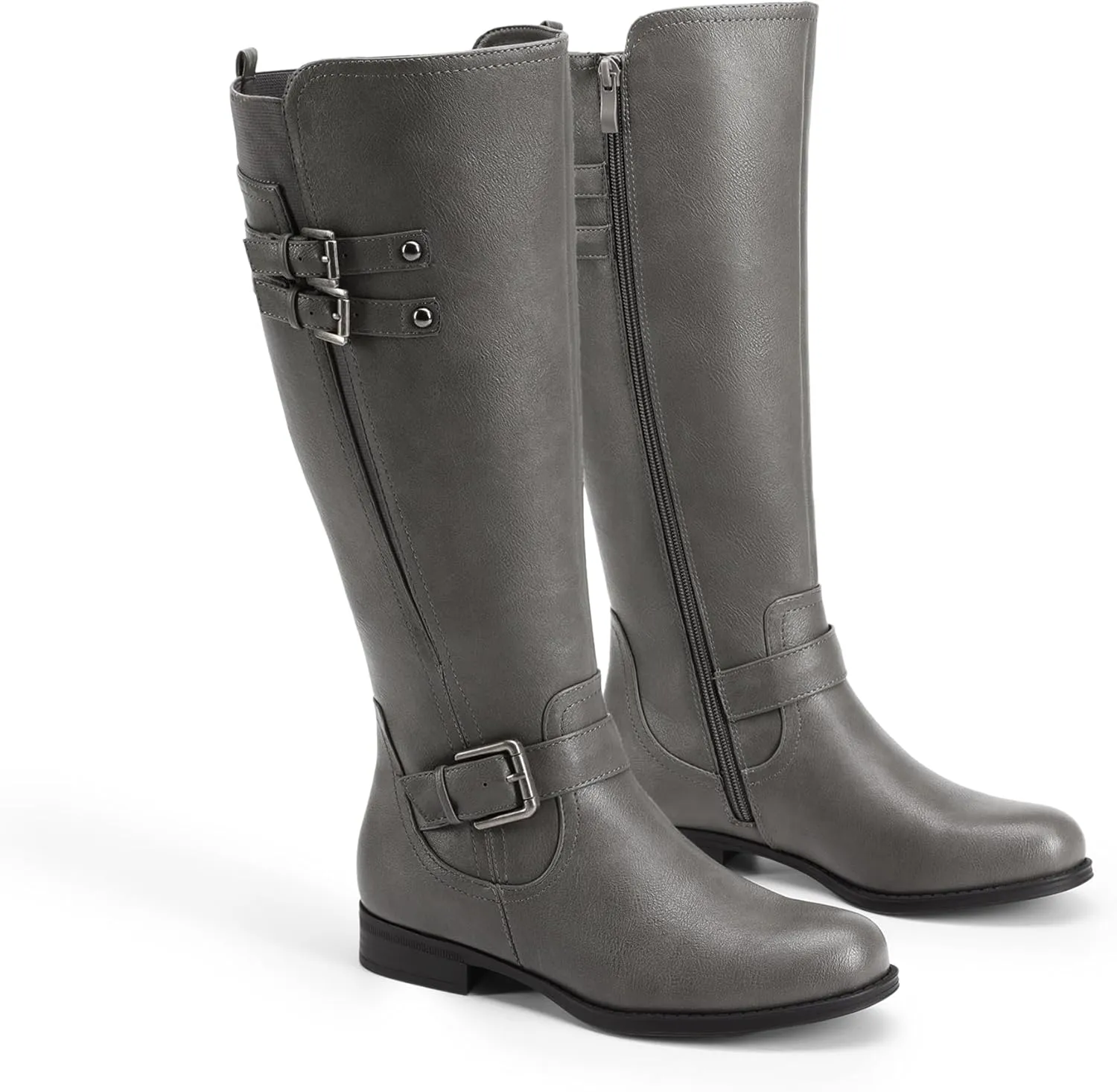 DREAM PAIRS Women's Knee High Riding Pirate Boots, Comfortable Low Chunky Heel Flat Motorcycle Buckle Boots for Women