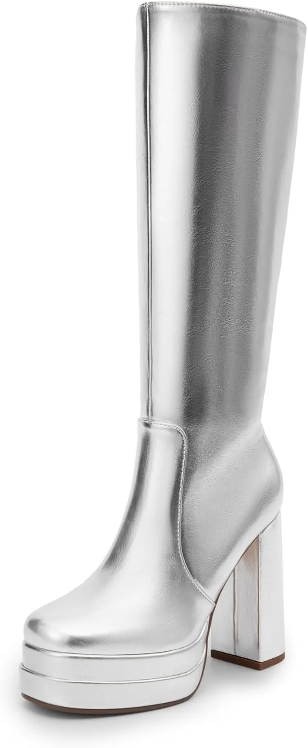 DREAM PAIRS Women's Platform Heeled Knee High Boots, Long Chunky Tall Gogo Boots for Fall