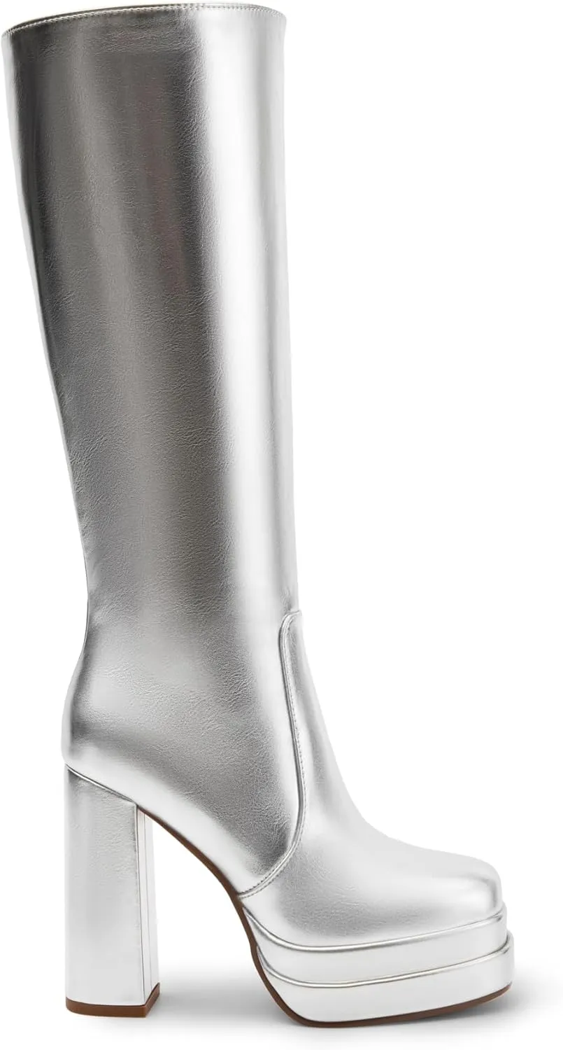DREAM PAIRS Women's Platform Heeled Knee High Boots, Long Chunky Tall Gogo Boots for Fall