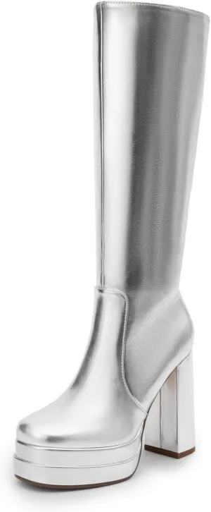 DREAM PAIRS Women's Platform Heeled Knee High Boots, Long Chunky Tall Gogo Boots for Fall
