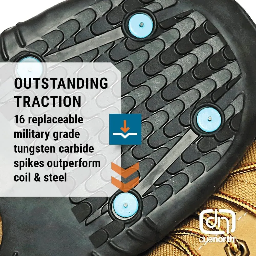 Due North All Purpose Industrial Ice Cleats for Men & Women - Traction Aids for Walking & Working on Snow/Ice - 16 Spikes