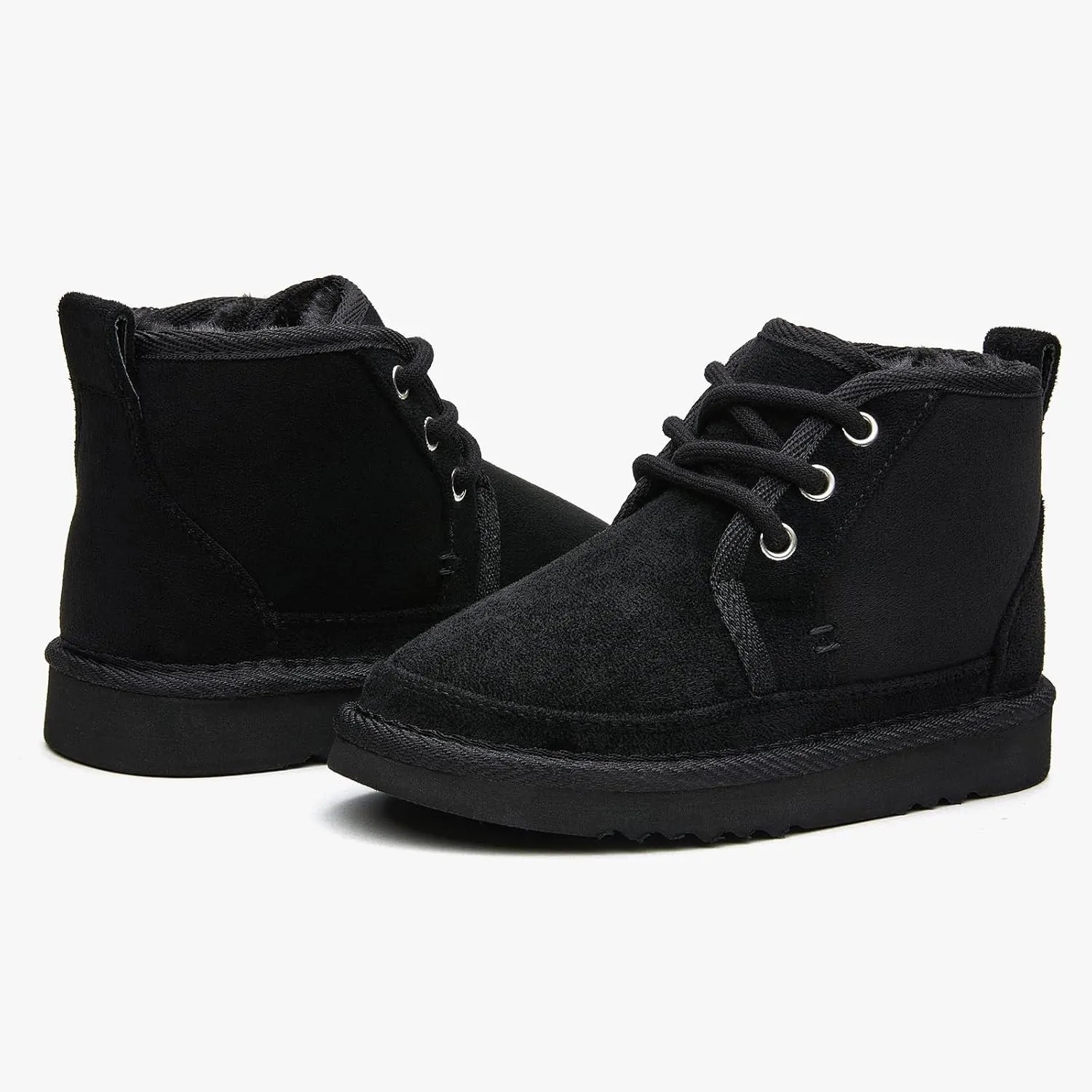 EasyStar Girls and Boys Winter Lace-Up Warm Fur Lining Ankle Boots with Side Zipper