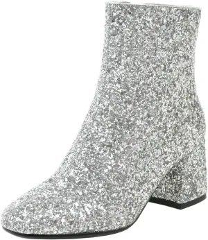 Elbslutt Women's Glitter Sparkly Booties Chunky Heels Ankle Boots Back Zipper Block Heeled Short Sequin Boots Wedding Bridal Party Dress Shoes