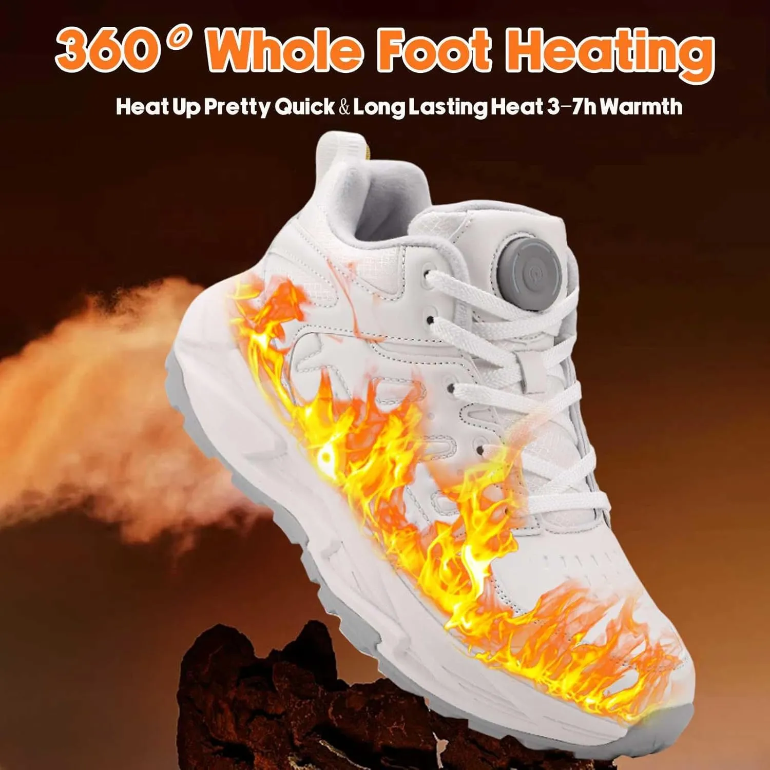 Electric Heated Shoes for Women Men - Rechargeable Heated Sneakers with 3 Heating Levels 4000mAh Battery Feet Warmers Non Slip Waterproof Heated Sports Shoes for Winter Outdoor Work Sports