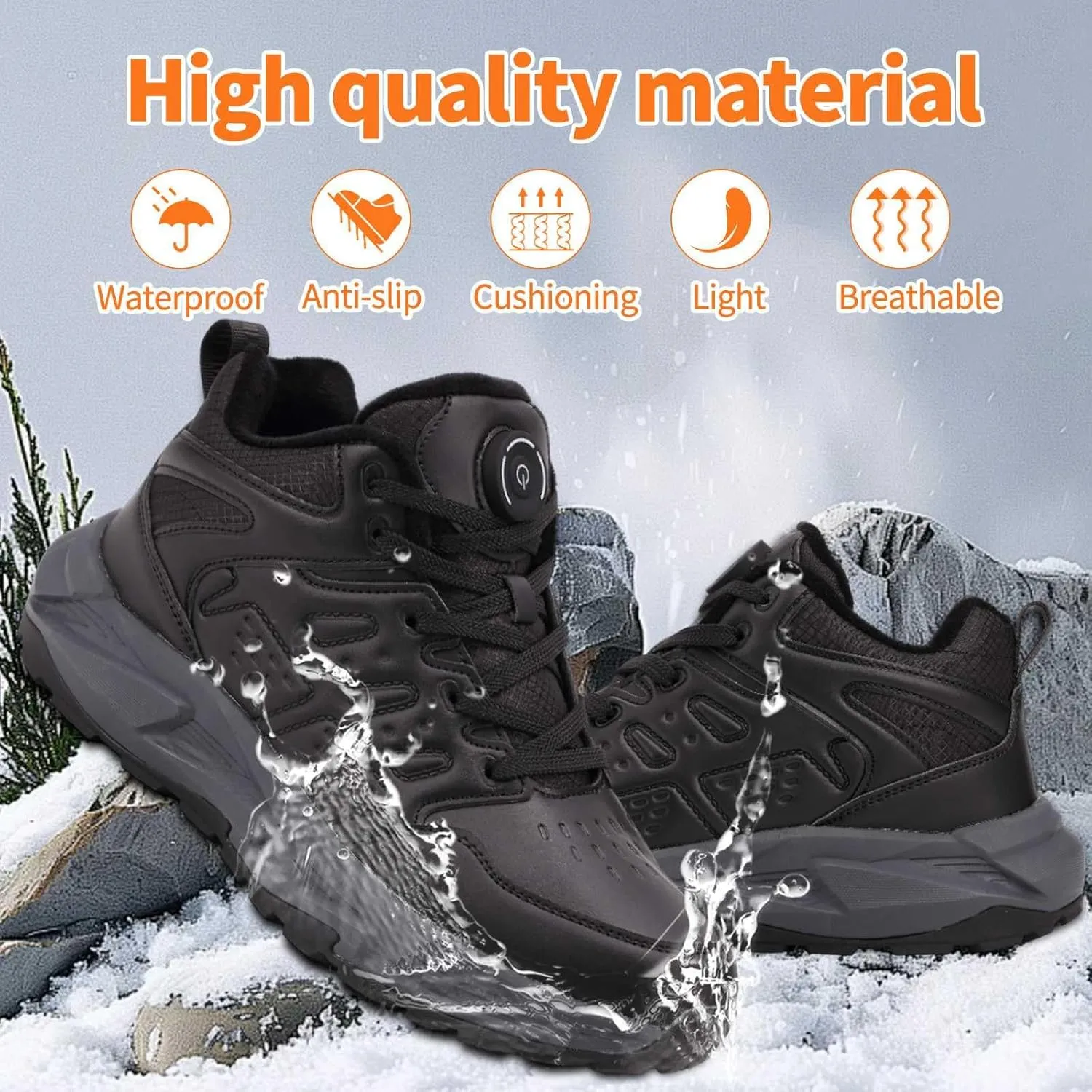 Electric Heated Shoes for Women Men - Rechargeable Heated Sneakers with 3 Heating Levels 4000mAh Battery Feet Warmers Non Slip Waterproof Heated Sports Shoes for Winter Outdoor Work Sports