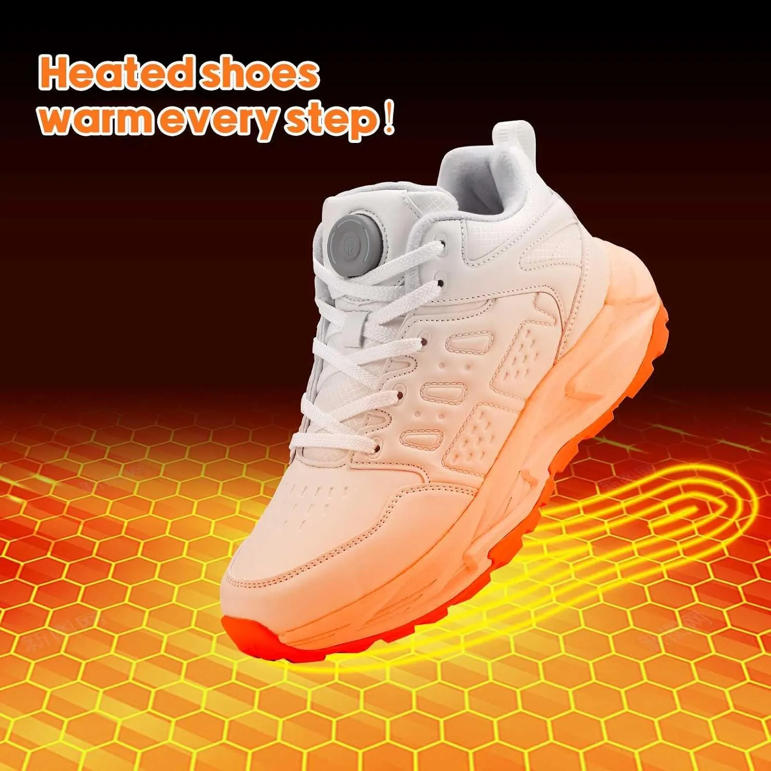 Electric Heated Shoes for Women Men - Rechargeable Heated Sneakers with 3 Heating Levels 4000mAh Battery Feet Warmers Non Slip Waterproof Heated Sports Shoes for Winter Outdoor Work Sports