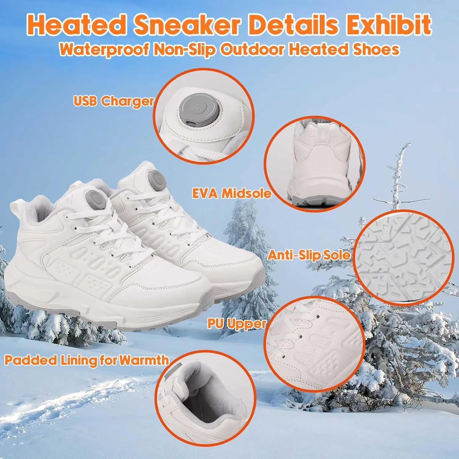 Electric Heated Shoes for Women Men - Rechargeable Heated Sneakers with 3 Heating Levels 4000mAh Battery Feet Warmers Non Slip Waterproof Heated Sports Shoes for Winter Outdoor Work Sports