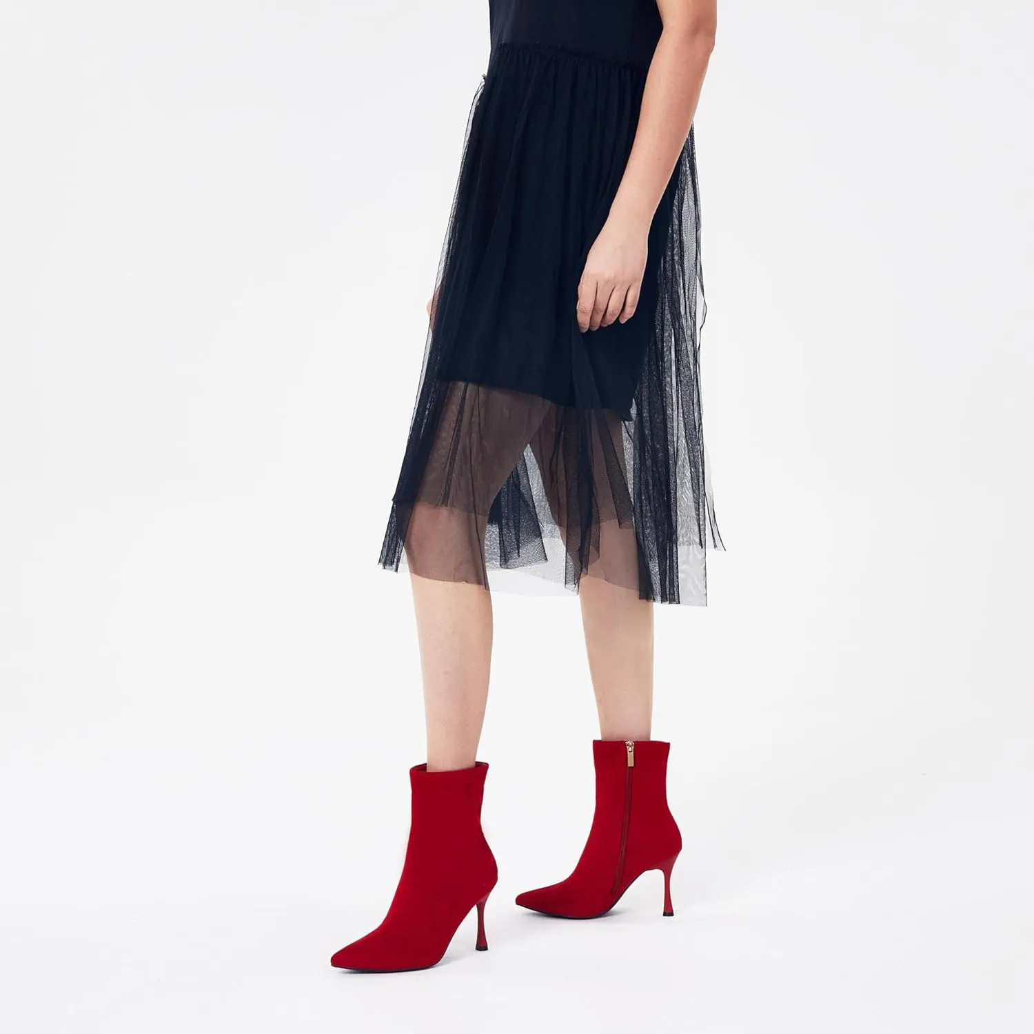 Elisabet Tang Ladies Dress Ankle boots 3.5IN Pointed toe - Mid Heel Stiletto Work Booties for Women Trendy Short Boots