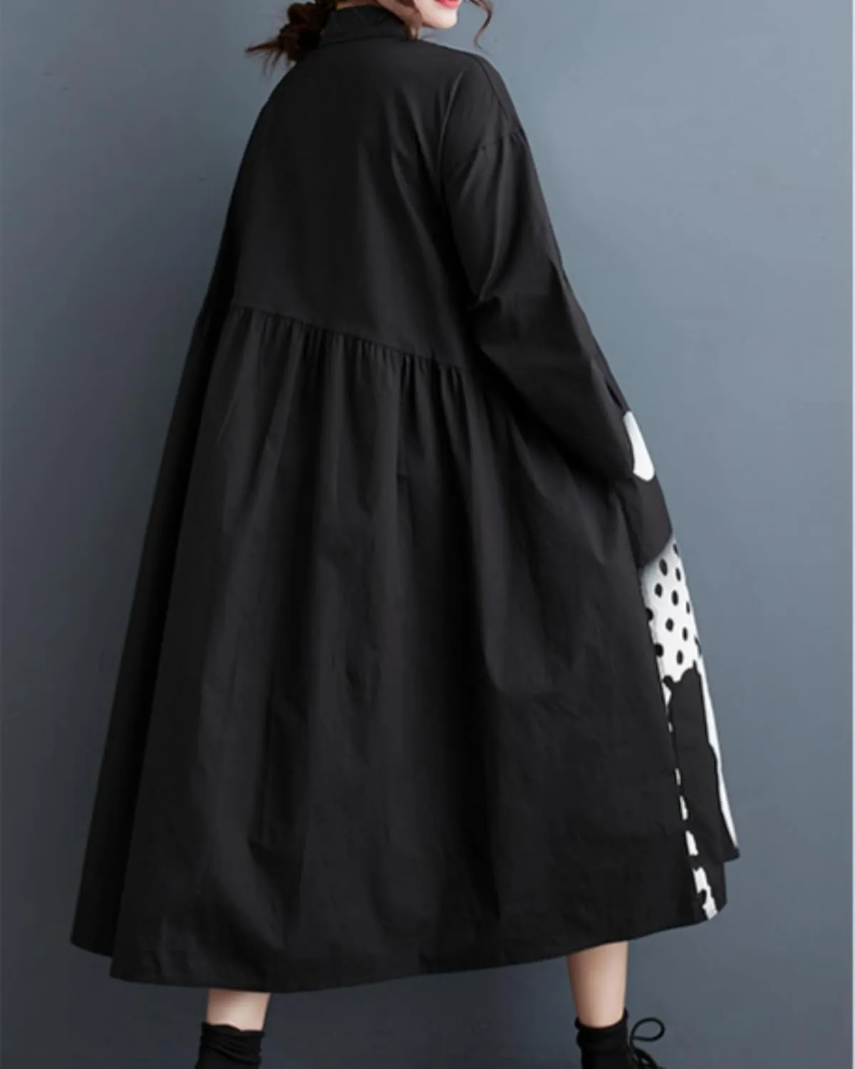 ellazhu Womens Fall Casual Patchwork Funky Long Sleeve Designer Dress Loose Blouse GY2787 A