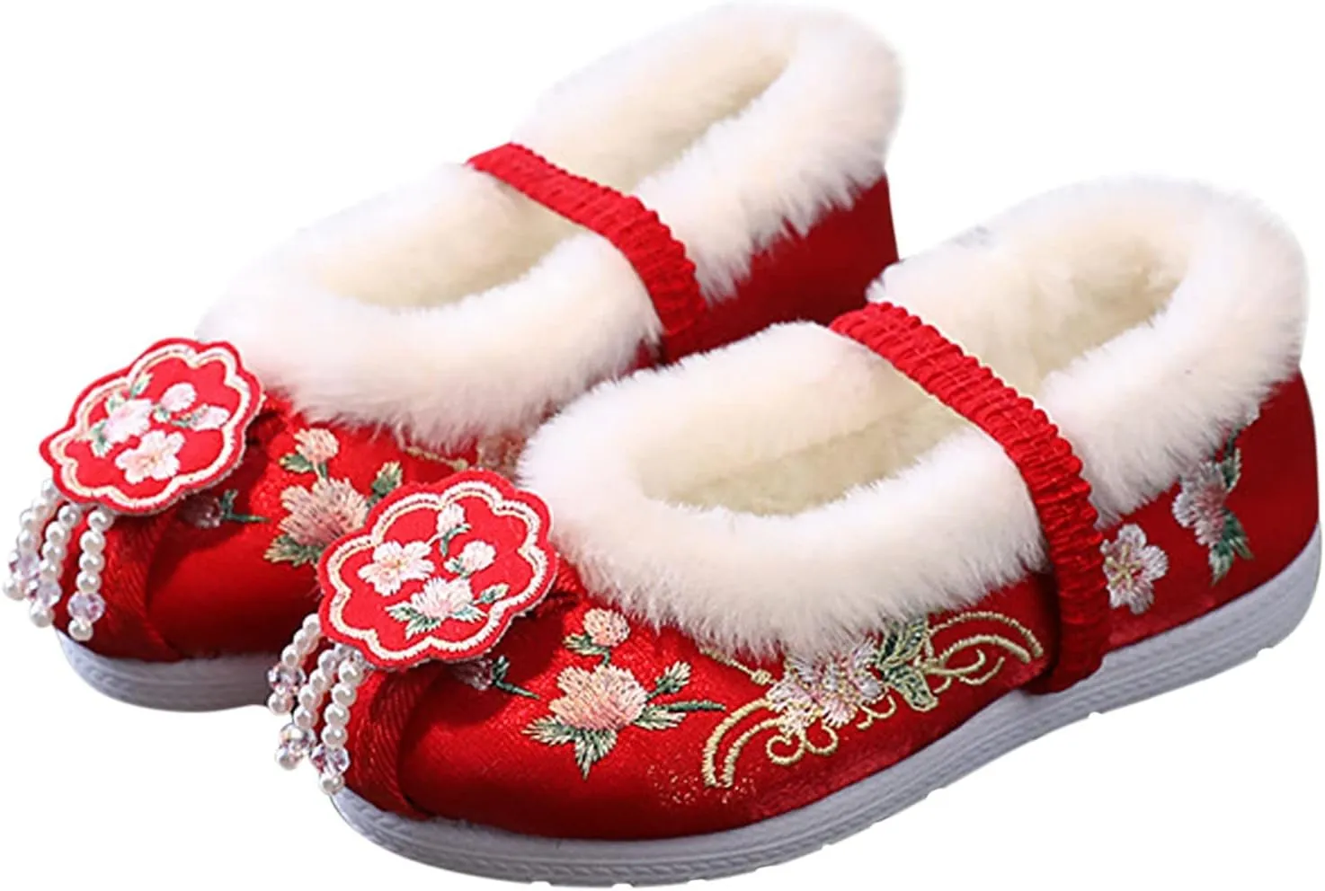 EnJoCho Riding Boots Girls Cotton Shoes Ancient Costume Hanfu Shoes Children Baby Cloth Shoes New (Red, 3.5-4 Years Toddler)