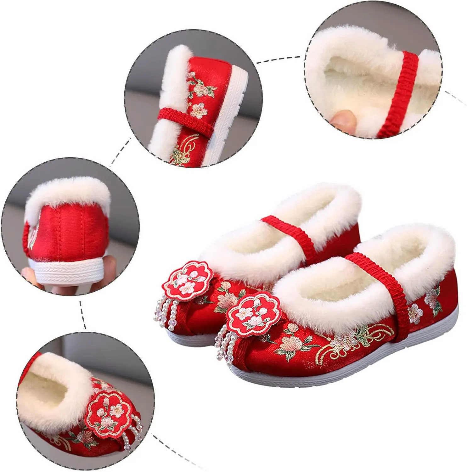 EnJoCho Riding Boots Girls Cotton Shoes Ancient Costume Hanfu Shoes Children Baby Cloth Shoes New (Red, 3.5-4 Years Toddler)