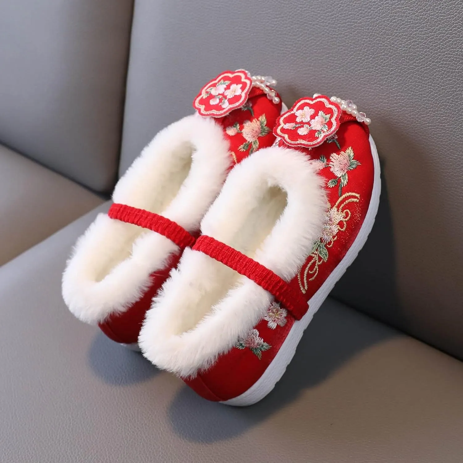 EnJoCho Riding Boots Girls Cotton Shoes Ancient Costume Hanfu Shoes Children Baby Cloth Shoes New (Red, 3.5-4 Years Toddler)