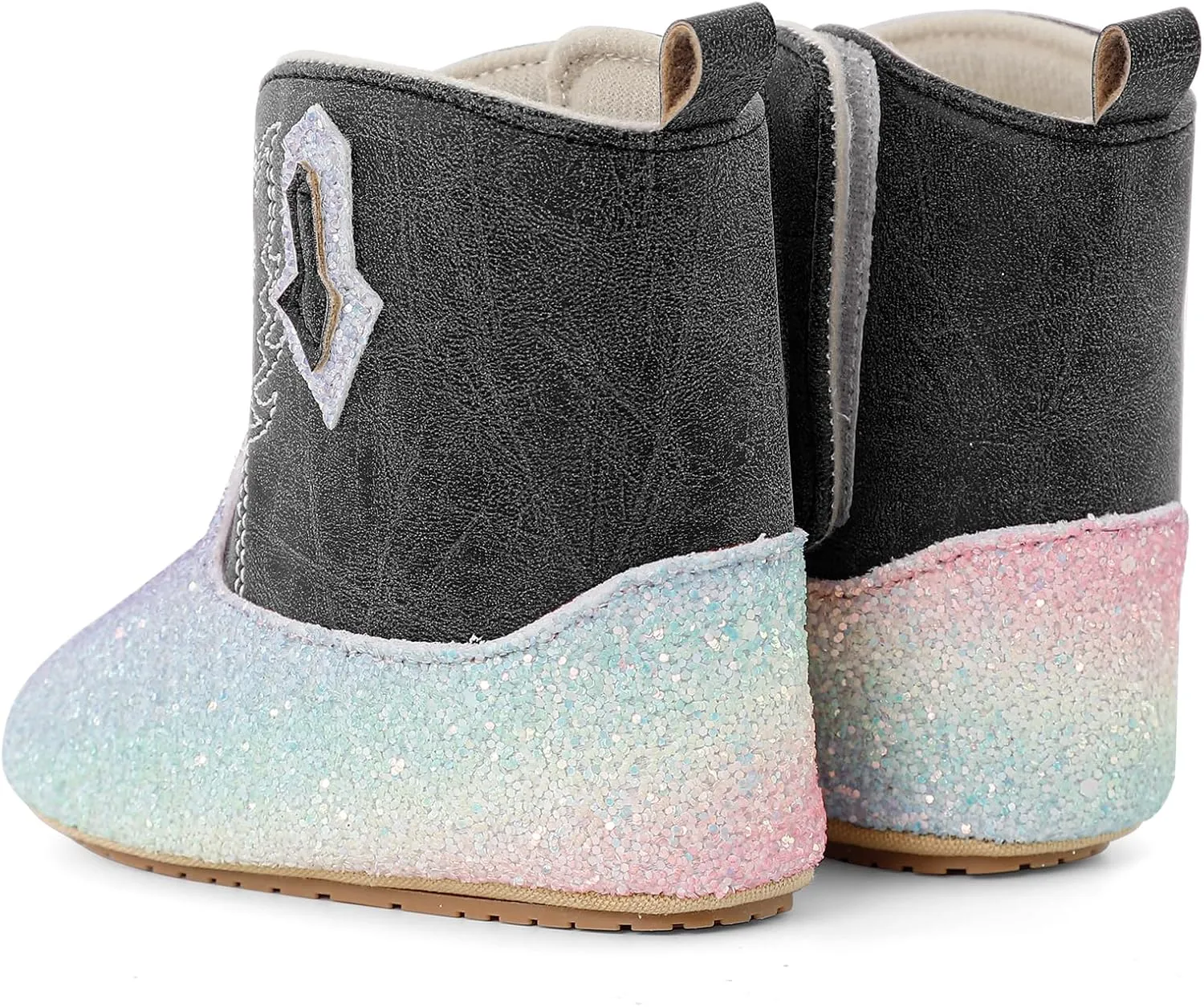 ESTAMICO Baby Girls Embroidery Western Cowgirl Boots Infant Sequin Leather Cowboy Booties Round Toe Ankle High Hook and Loop Shoes