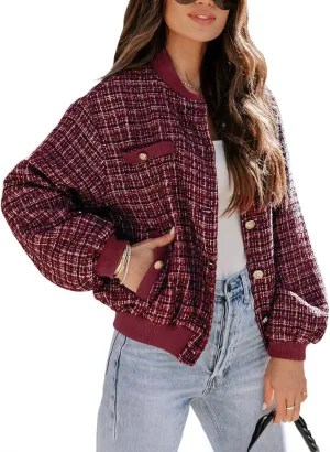 EVALESS Fashion Jacket for Women 2024 Fall Winter Trendy Button Short Shacket Long Sleeve Plaid Cropped Jackets