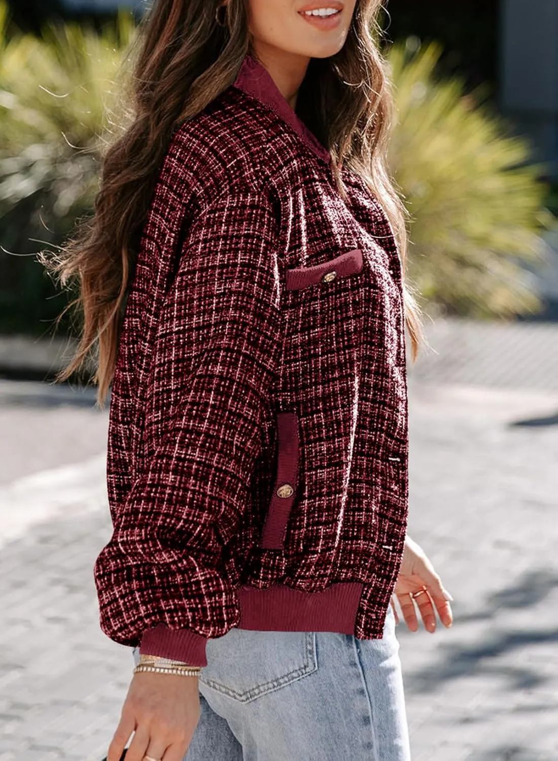 EVALESS Fashion Jacket for Women 2024 Fall Winter Trendy Button Short Shacket Long Sleeve Plaid Cropped Jackets