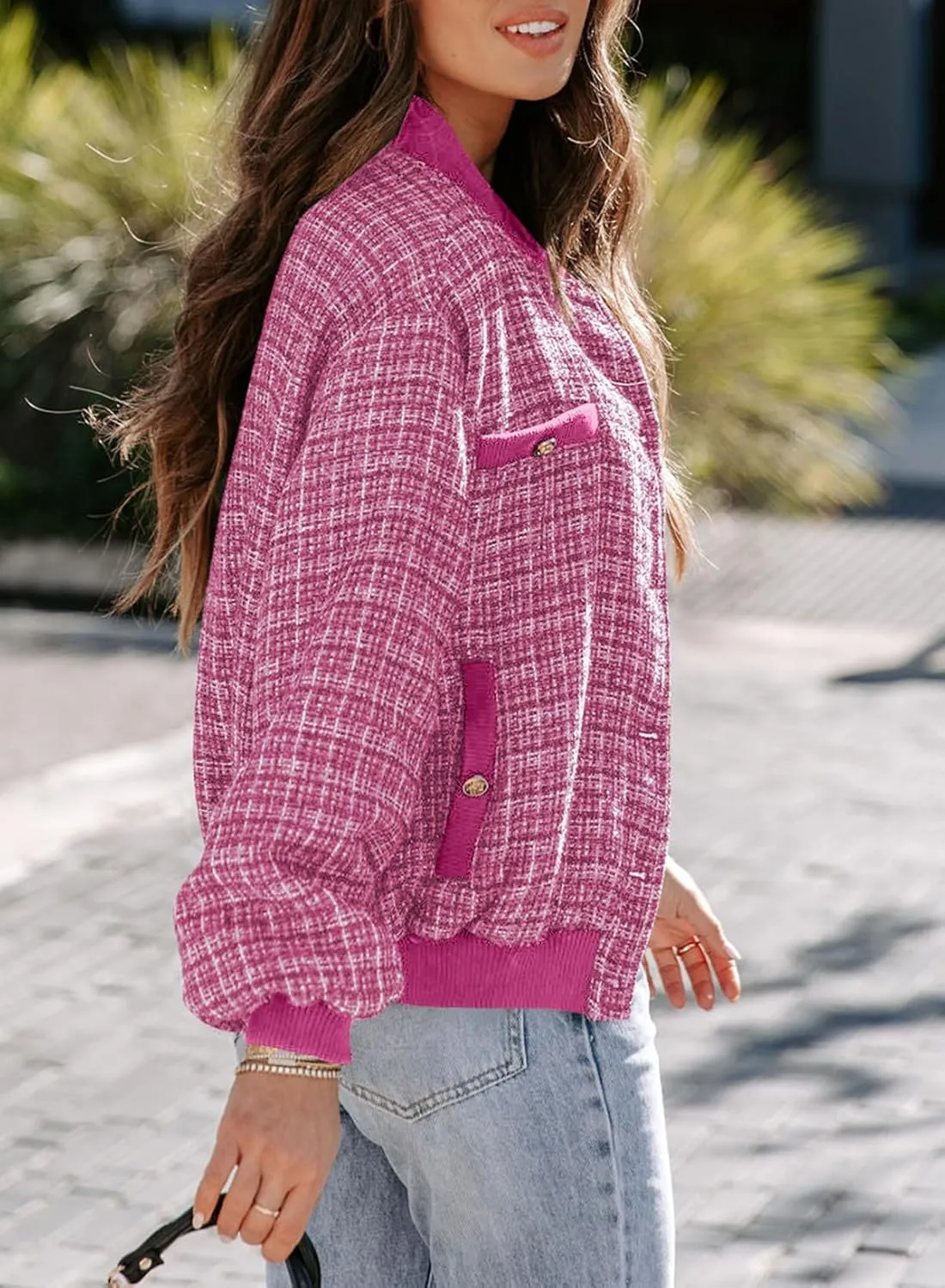 EVALESS Fashion Jacket for Women 2024 Fall Winter Trendy Button Short Shacket Long Sleeve Plaid Cropped Jackets