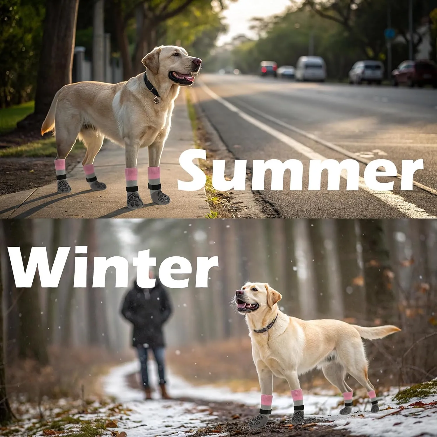EXPAWLORER Anti Slip Dog Socks to Prevent Licking Paws, Dog Shoes for Hot Pavement, Dog Booties for Hardwood Floors, Dog Boots & Paw Protectors with Grippers for Small Medium Large Senior Dogs Pink S