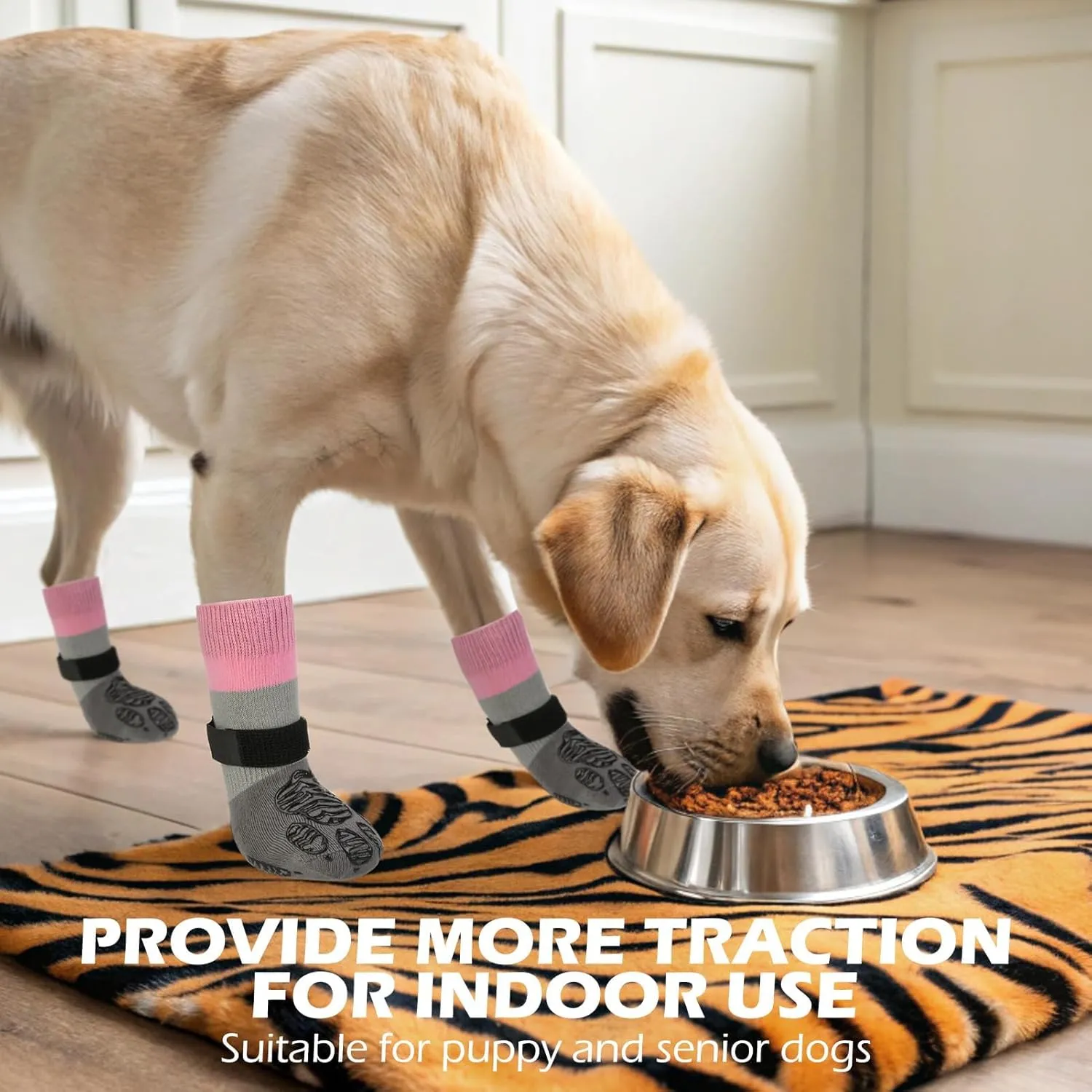 EXPAWLORER Anti Slip Dog Socks to Prevent Licking Paws, Dog Shoes for Hot Pavement, Dog Booties for Hardwood Floors, Dog Boots & Paw Protectors with Grippers for Small Medium Large Senior Dogs Pink S