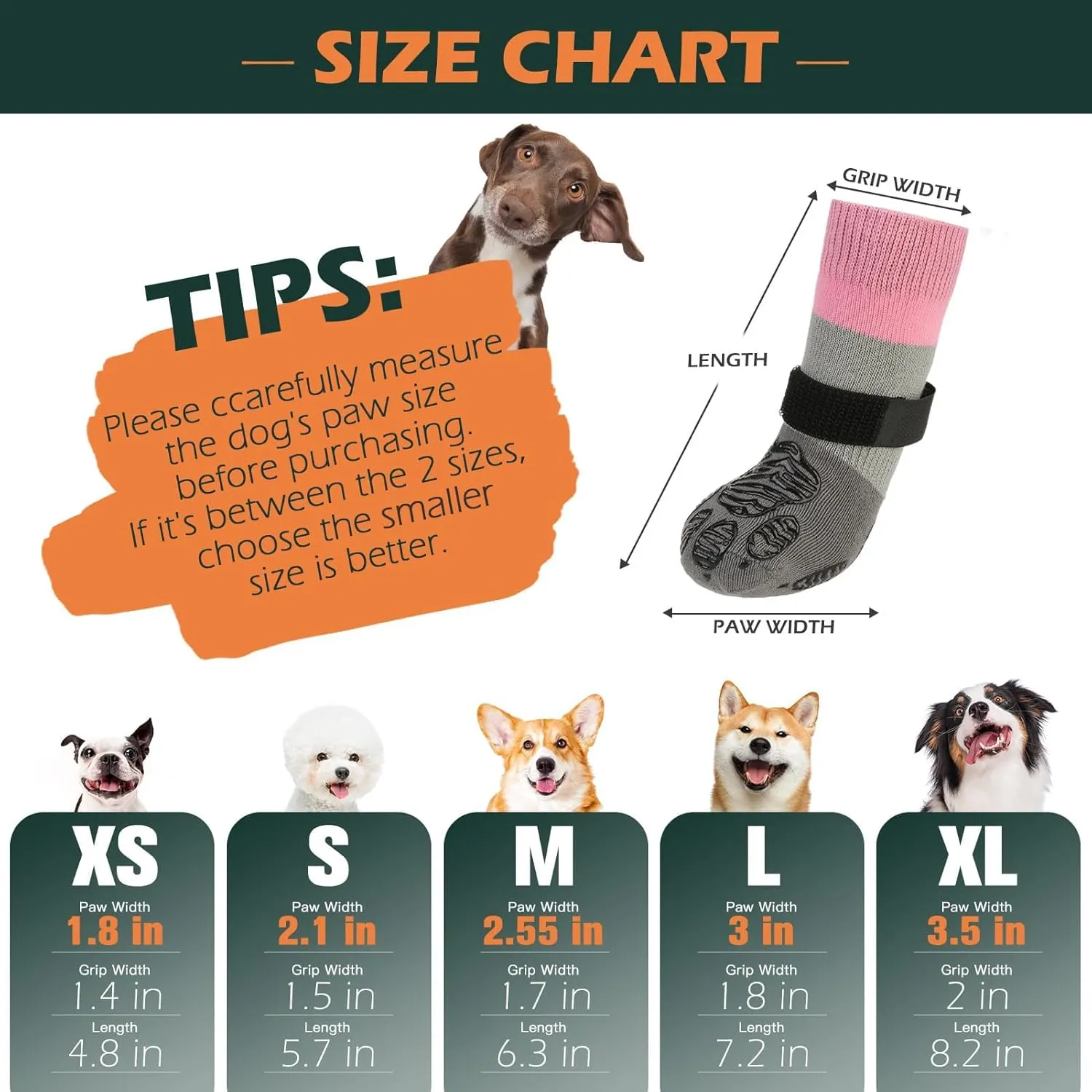 EXPAWLORER Anti Slip Dog Socks to Prevent Licking Paws, Dog Shoes for Hot Pavement, Dog Booties for Hardwood Floors, Dog Boots & Paw Protectors with Grippers for Small Medium Large Senior Dogs Pink S